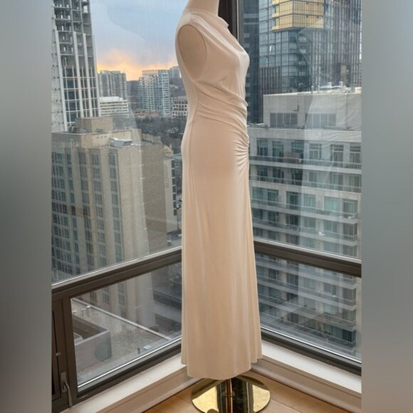 🆕 SIMKHAI 🧿 NWOT Acacia Draped Ruched Jersey Midi Dress, Ivory - Sz S - Picture 5 of 15